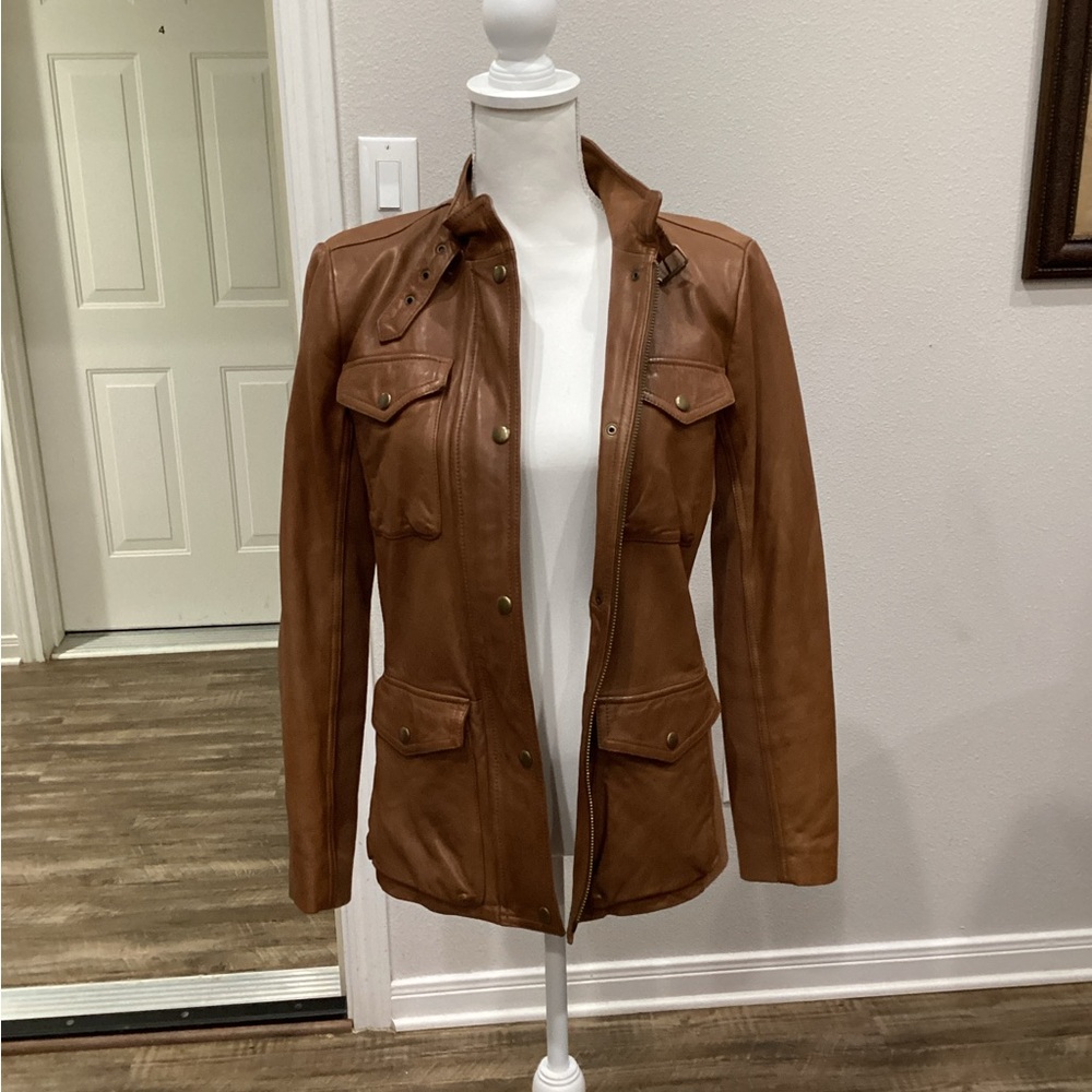 Preowned GAP Genuine Lamb Leather Jacket Brown Size Medium (Item#J012)